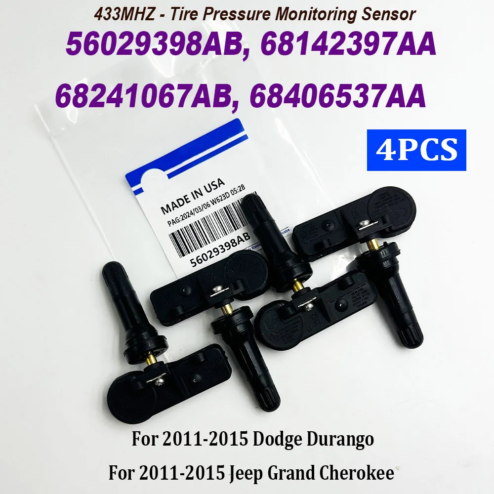 4PCS 56029398AB 433Mhz TPMS Tire Pressure Sensor 68142397AA 68241067AB 56029398A For D-odge Challenger Journey Ram 4500HD