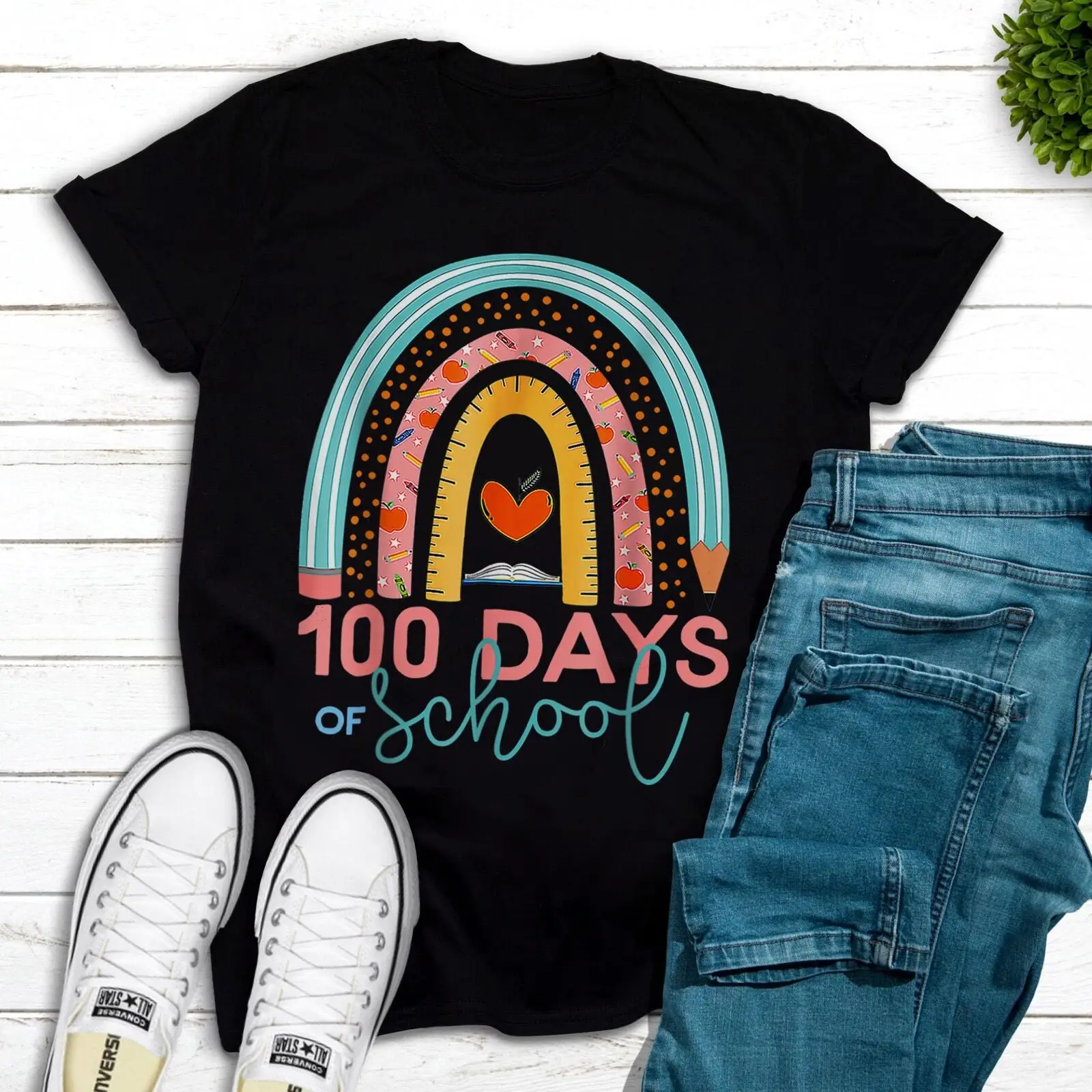 100th Day Of School Teacher 100 Days Smarter Boho Rainbow T-Shirt