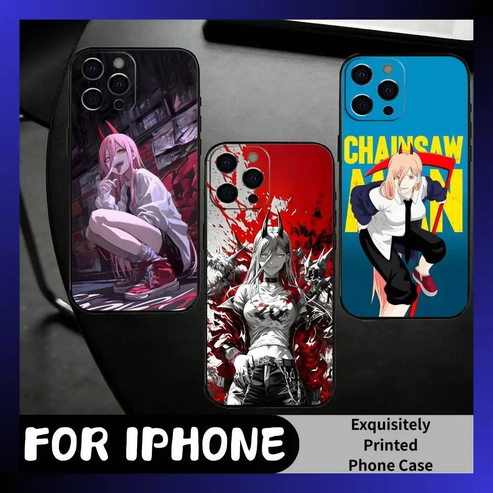 

Edgy Anime Character P-Power Phone Case For iPhone17,16,15,14,13,12 Plus,Max Soft Silicone Black Cover