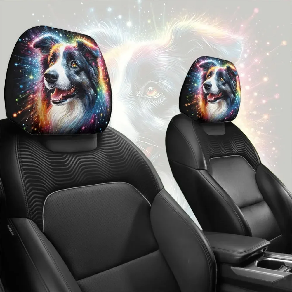 Two Piece Set Colorful Border Ranch Sheepdog Car Headrest Covers For Farmers To Decorate Their Cars And Pet Lovers