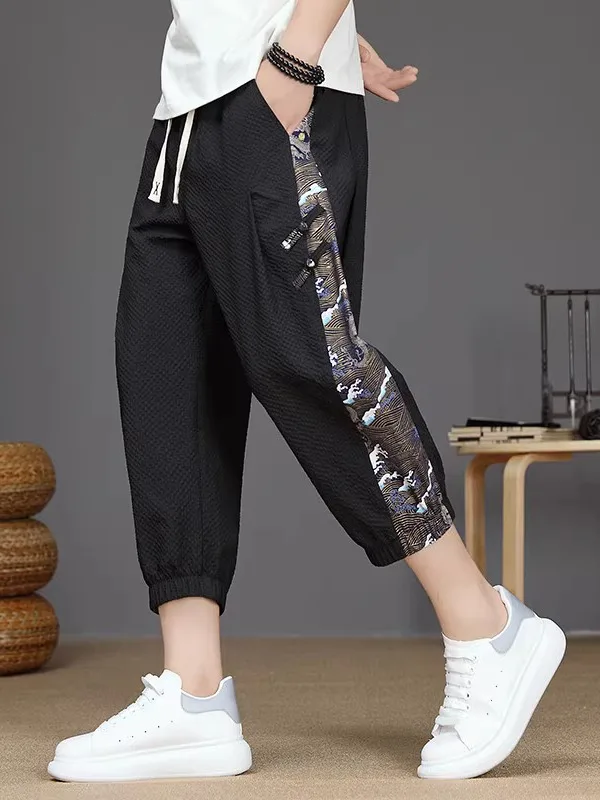 

Casual Ice Silk Men's orts Summer Thin Loose Sle 7/8 Length Straight Leg Faionable Urban Breathable Lightweight Pants