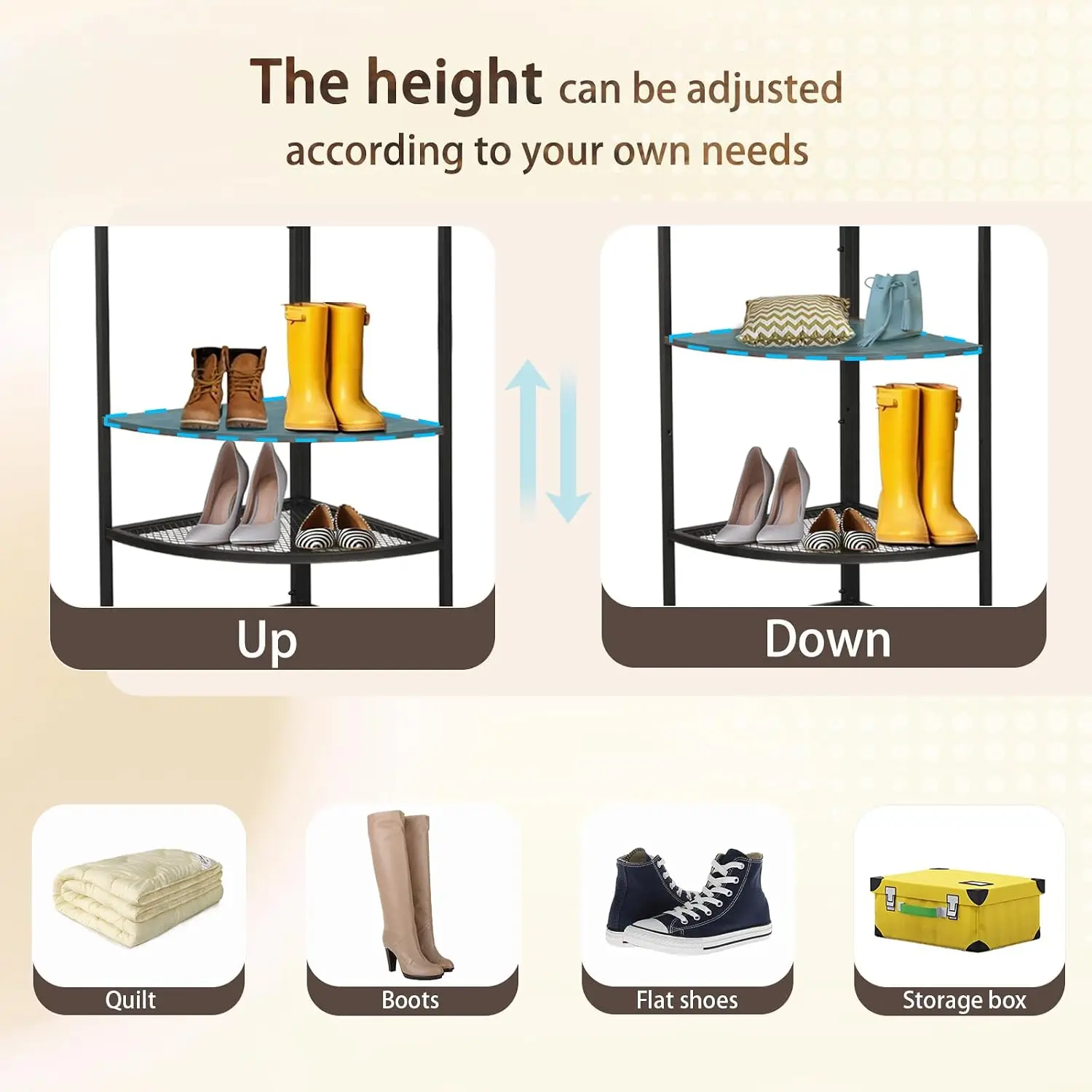 Corner Coat Rack, Coat Rack with Shoe Storage, Hall Tree with Bench and Shoe Storage, Freestanding Shelves with 14, Customized view 3