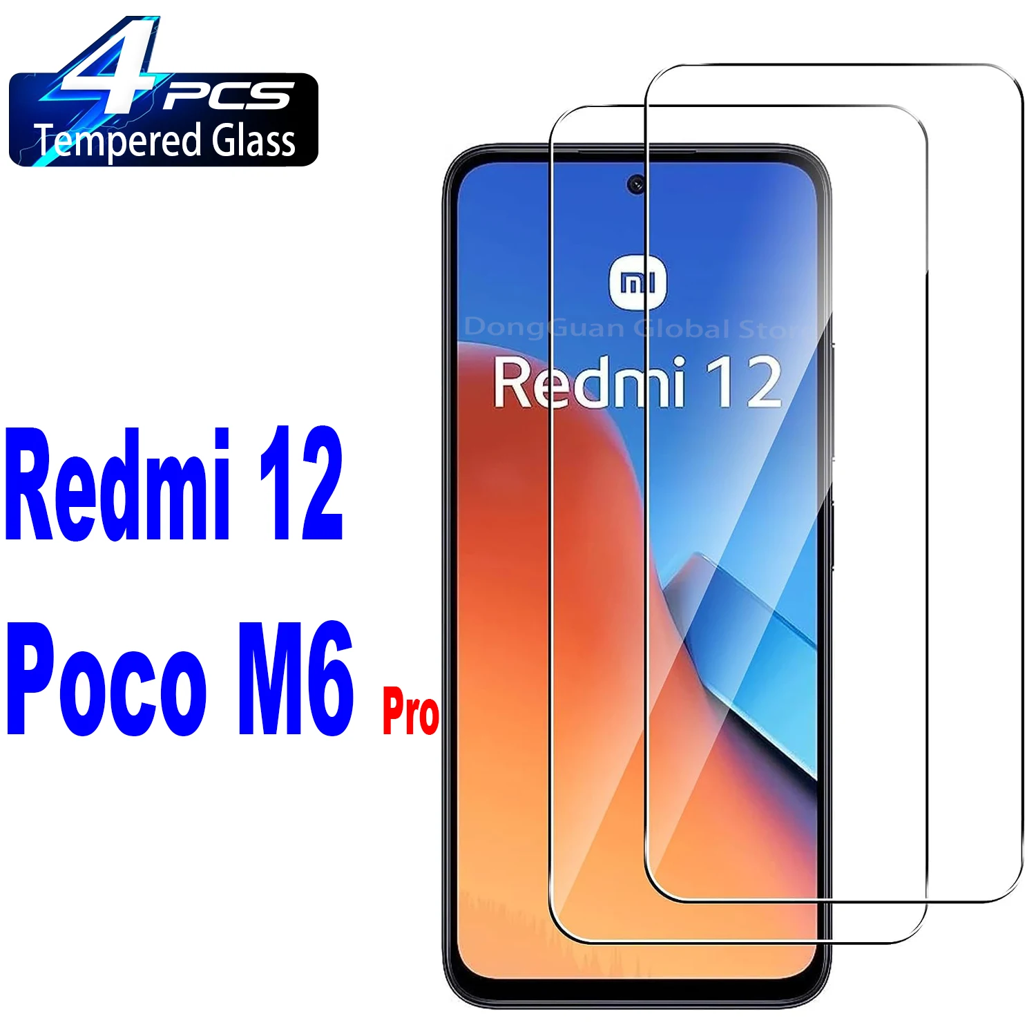 

2/4 шт. закаленное стекло для Xiaomi Poco M6 Pro на Redmi 12 Защитная стеклянная пленка для экрана