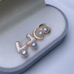 2024 New Personality Vintage Trendy Natural Pearl W/mother Shell Geometric 18kCold Ring For Women Girls Party Jewelry Hotsale