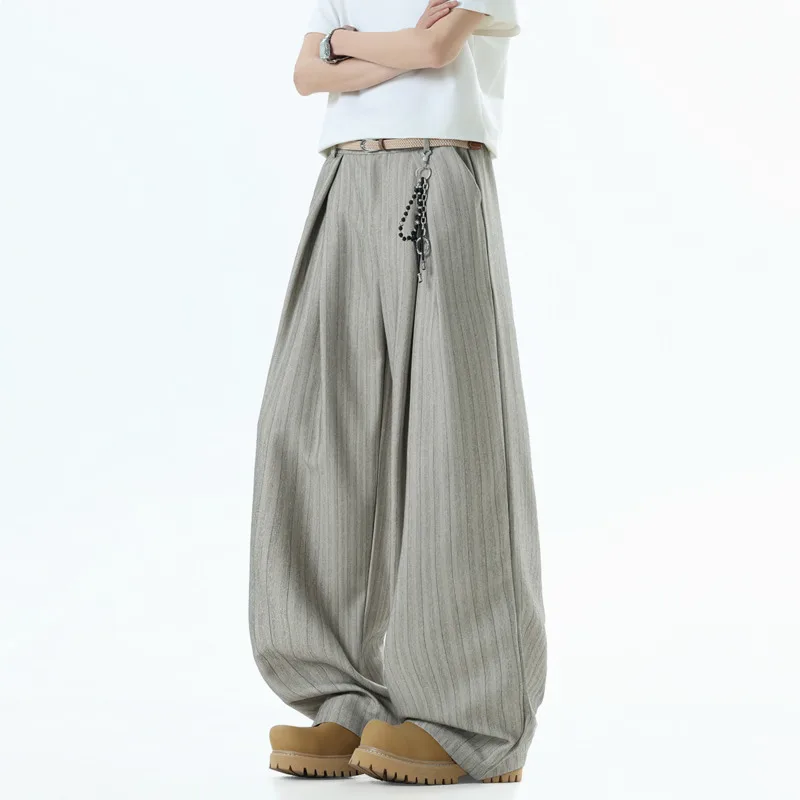 Oversized Striped Suit Pants For Men Fashion Society Mens Dress Pants Korean Loose Wide Leg Pants Mens Office Formal Trousers