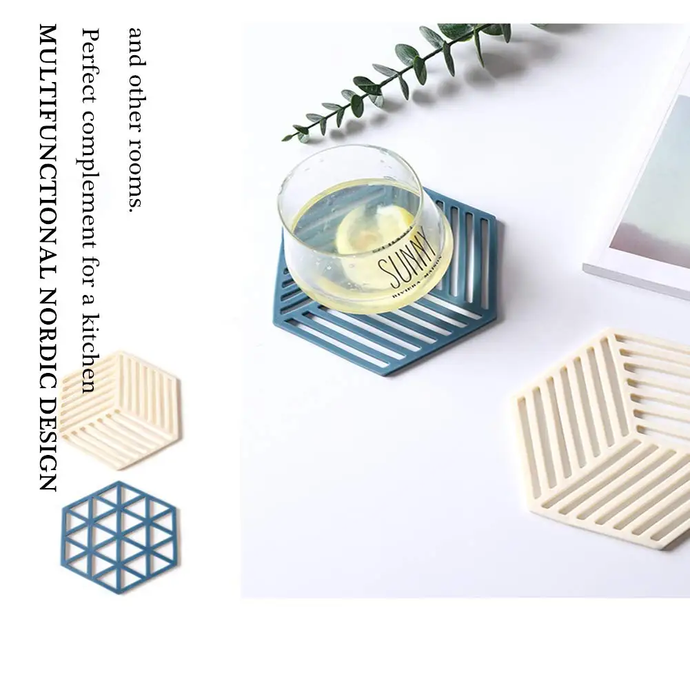 Soft Tableware Silicone Trivet Mats Hot Pads in Hexagon Heat Multifunction Kitchen Tool for Bowl Mats Dish Mats Placemats