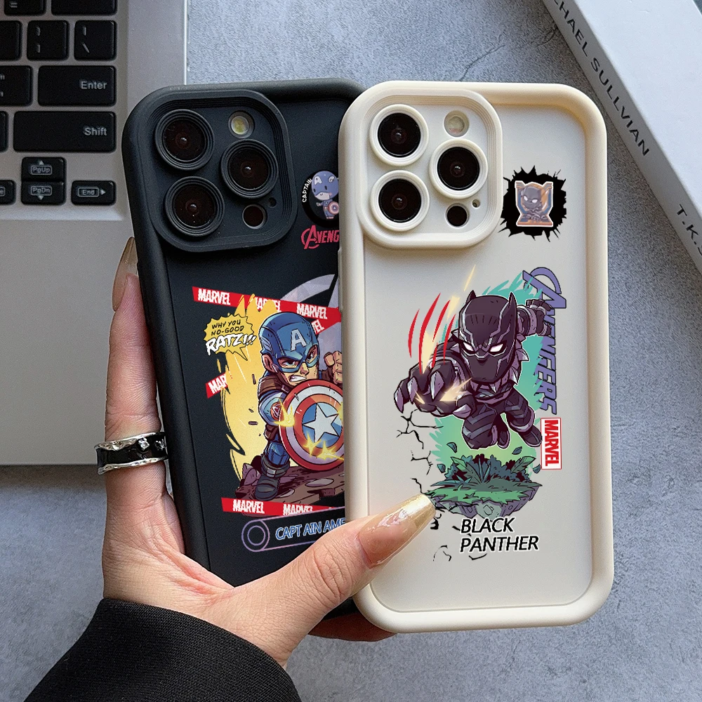 Captain America Black Panther Phone Case for iPhone 16 15 14 Plus 13 12 Mini 11 Pro Max X Xs XR 8 7 Soft TPU Ladder Lens Cover