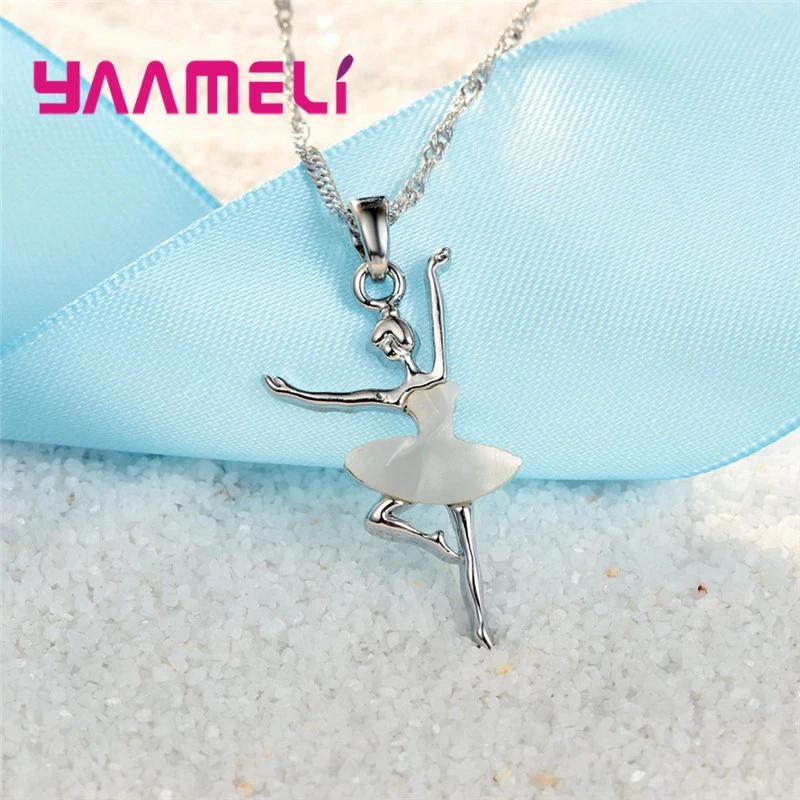 925 Sterling Silver Ballet Girls Pendants Necklaces Earrings Set For Girls Party Accessory Fashion Women Jewelry Sets