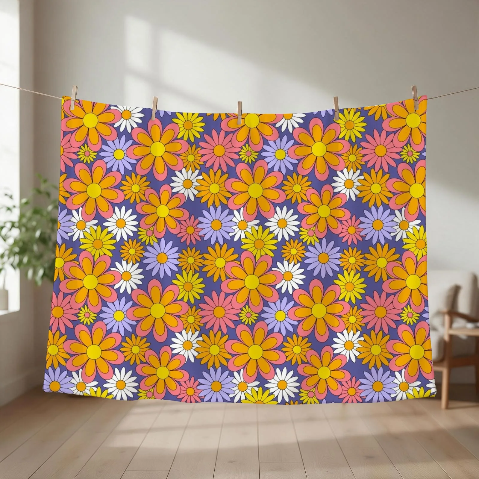 70s Flower Power Purple Orange Yellow Retro Daisy Throw Blanket Thermals For Travel Giant Sofa Hairys Blankets