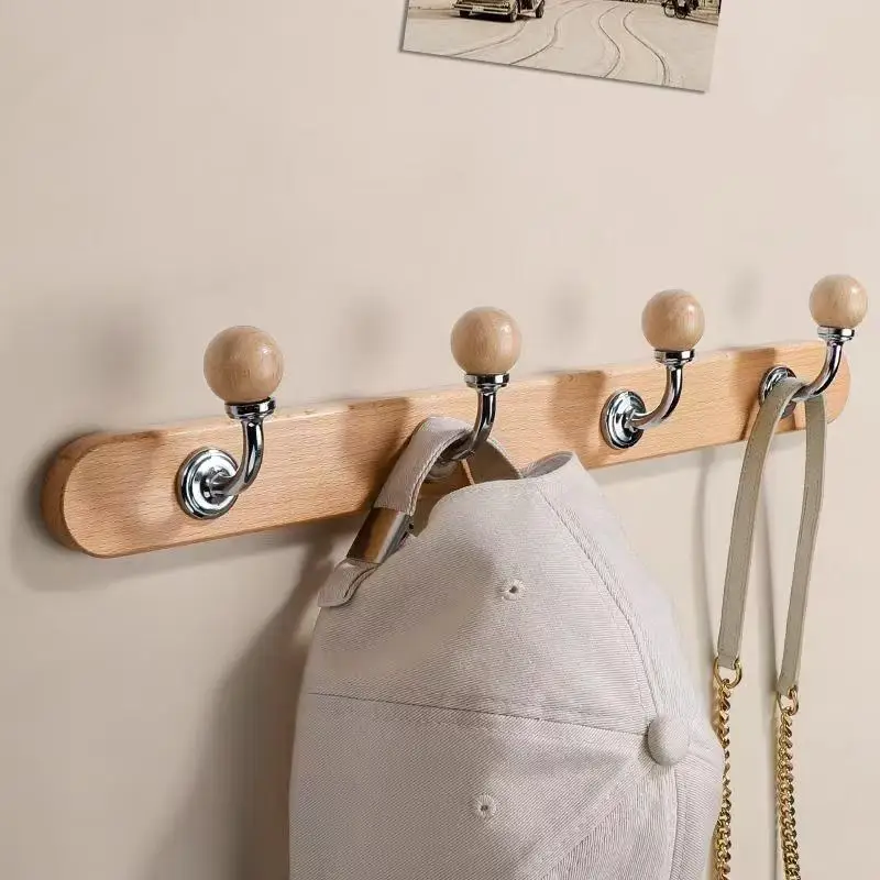 Japanese Style Solid Wood Hanging Clothes Rack Entrance Hooks Furniture Black Walnut Wood Bedroom