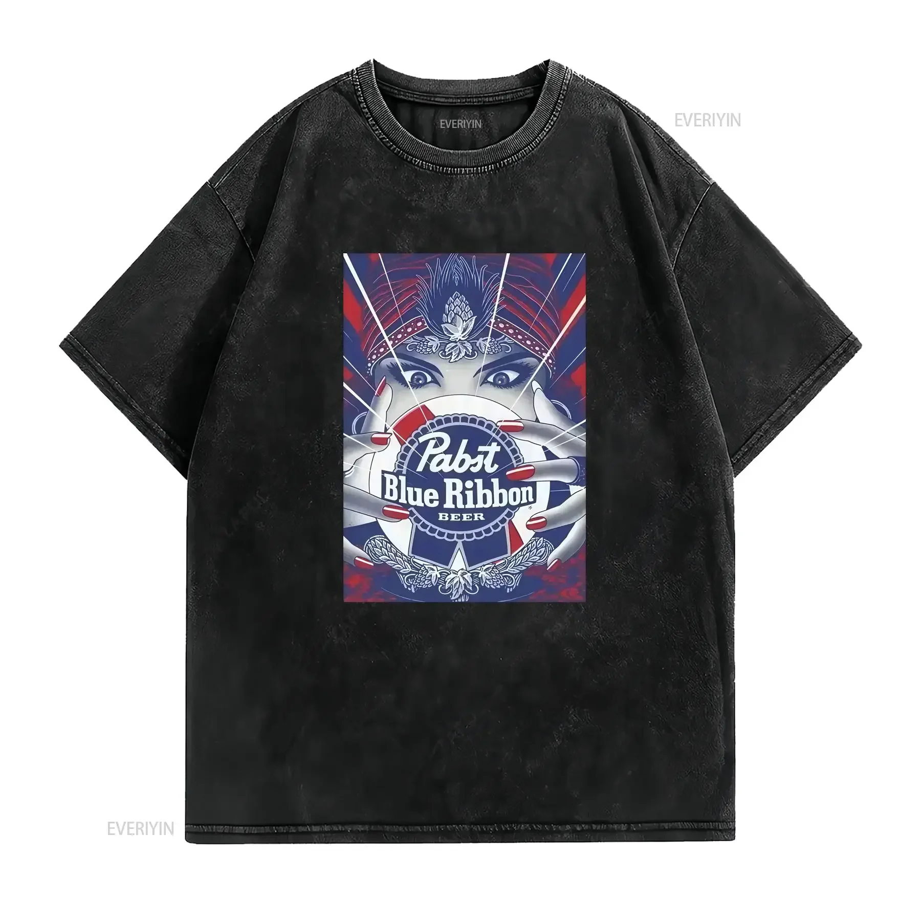 Pabst Blue Ribbon T Shirt Vintage Poster Beer American Heavy Ad Washed Top For Everyday Wear streetwear graphic vintage Washed