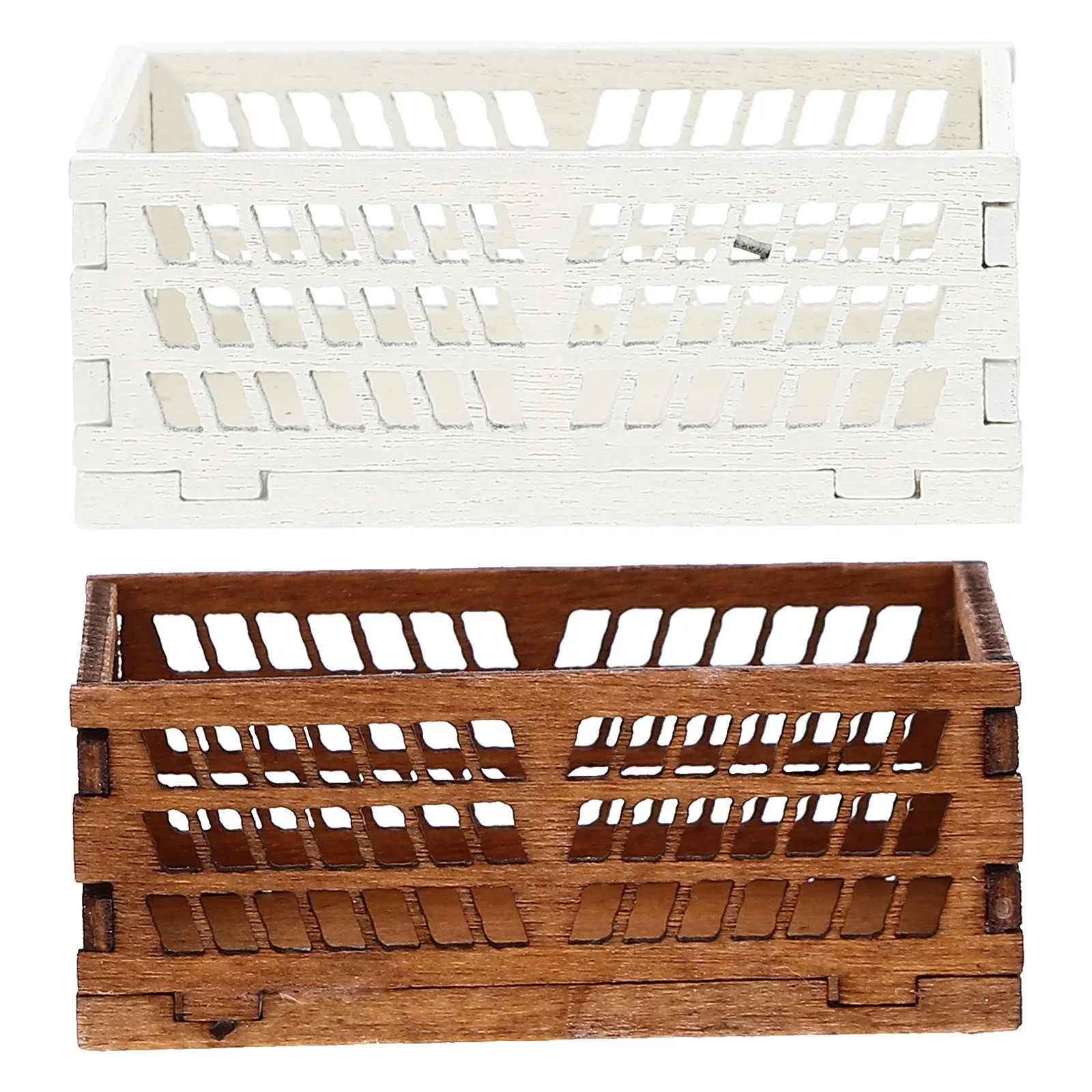 

2Pcs Wood Mini Storage Basket Lightweight Wear-Resistant Mini House Basket for Decoration and Craft Supplies Miniature Furniture