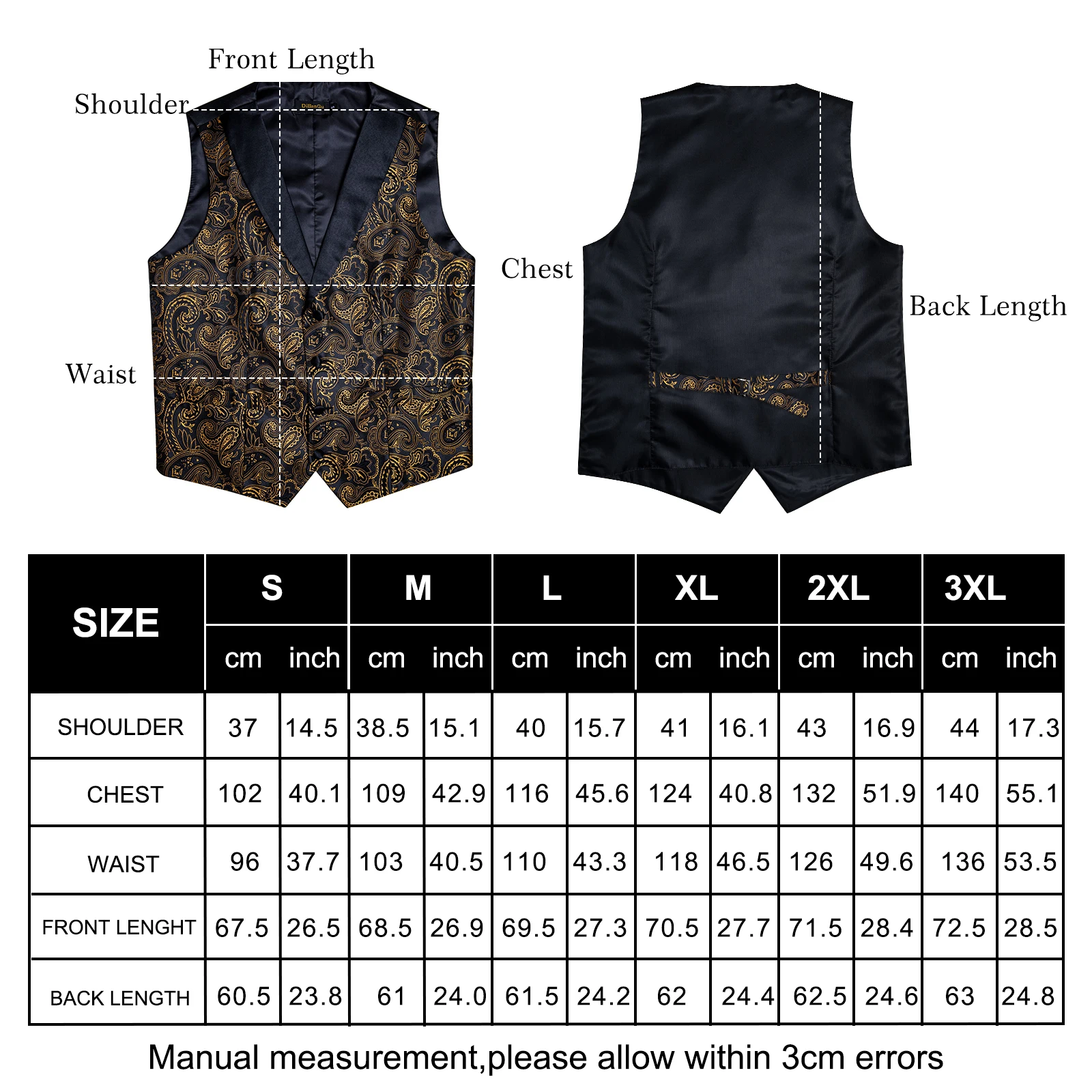 Brand Suit Vest Set For Men Luxury Silk Black Gold Paisley Dress Vest Tie Cufflinks Handkerchief Set Male Sleeveless Waistcoat