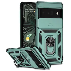 Military Slide Push Window Armor stoßfeste Hülle für Google Pixel 6A 6 7 Pro Metallringhalter Kameraobjektivschutz Rückseite