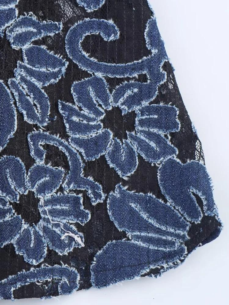 Europejska i amerykańska odzież damska nowa moda 2025 temperament dekolt w serek haftowane bufiaste rękawy dopasowana sukienka