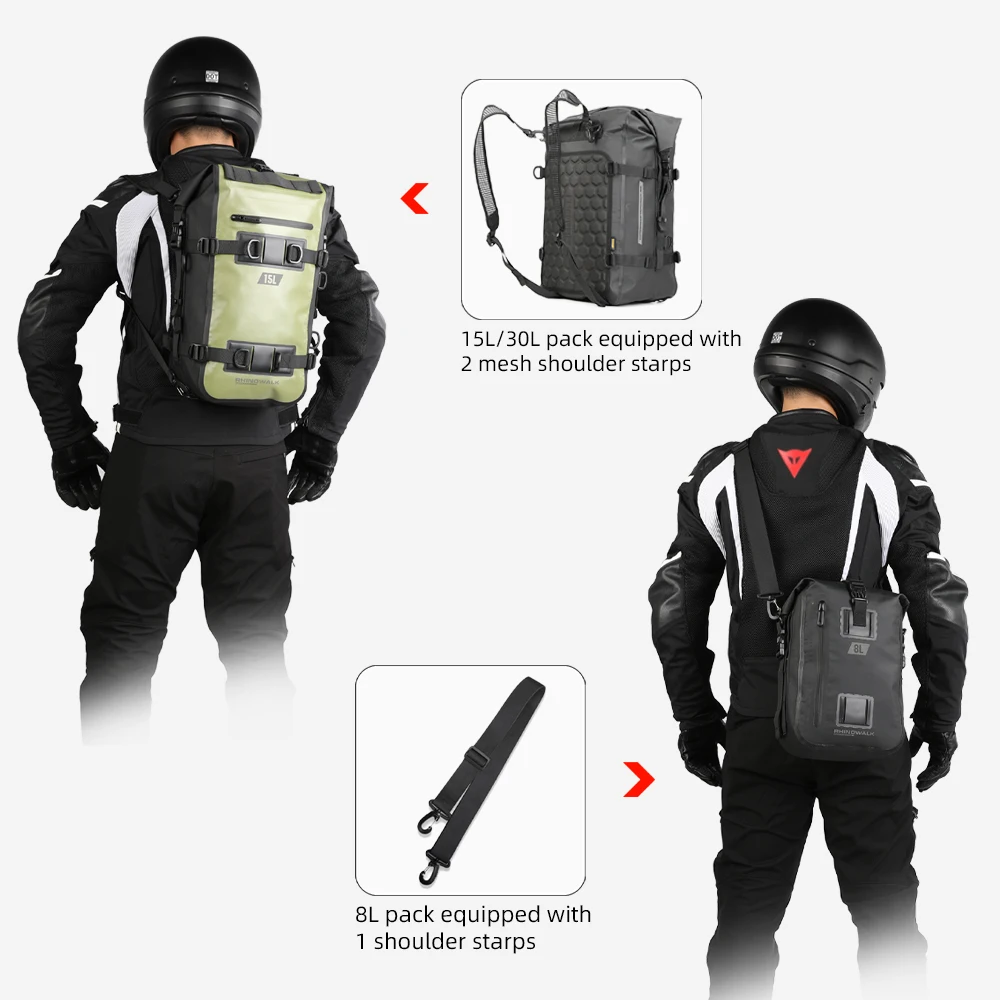 Rhinowalk กล่องด้านบนของมอเตอร์ไซค์, กระเป๋า8L-30L กันน้ำกระเป๋ามอเตอร์ด้านข้างอานเบาะหลังเบาะเก็บของกระเป๋ากระโปรงท้าย1ชิ้น