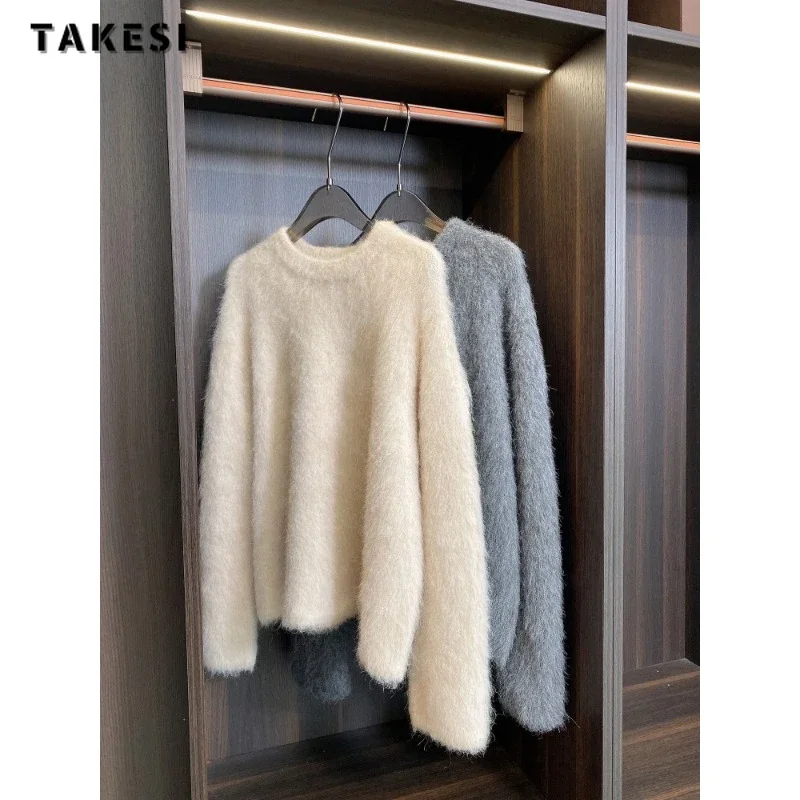 2024 Winter Casual Y2K Knitting Long Sleeve Basics Cashmere Pullovers Fuury Women Fashion Solid Color O-neck Ladies Sweater