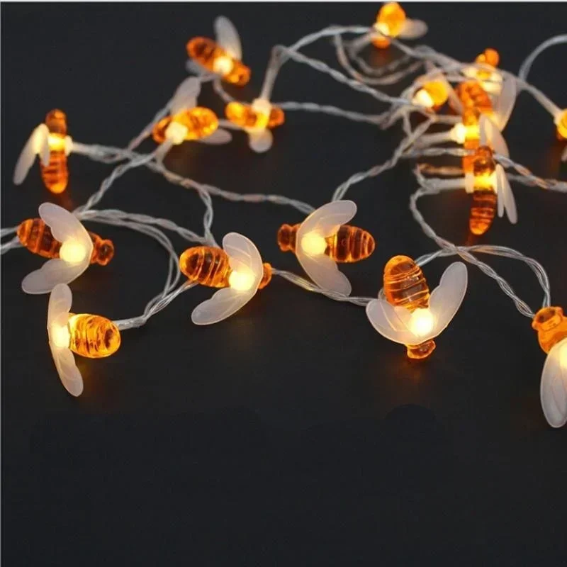 New 10 LED Honey Bee Led String Fairy Light Outdoor Garden Fence Patio Garland Lights Wall Decor Birthday Party DIY Decor