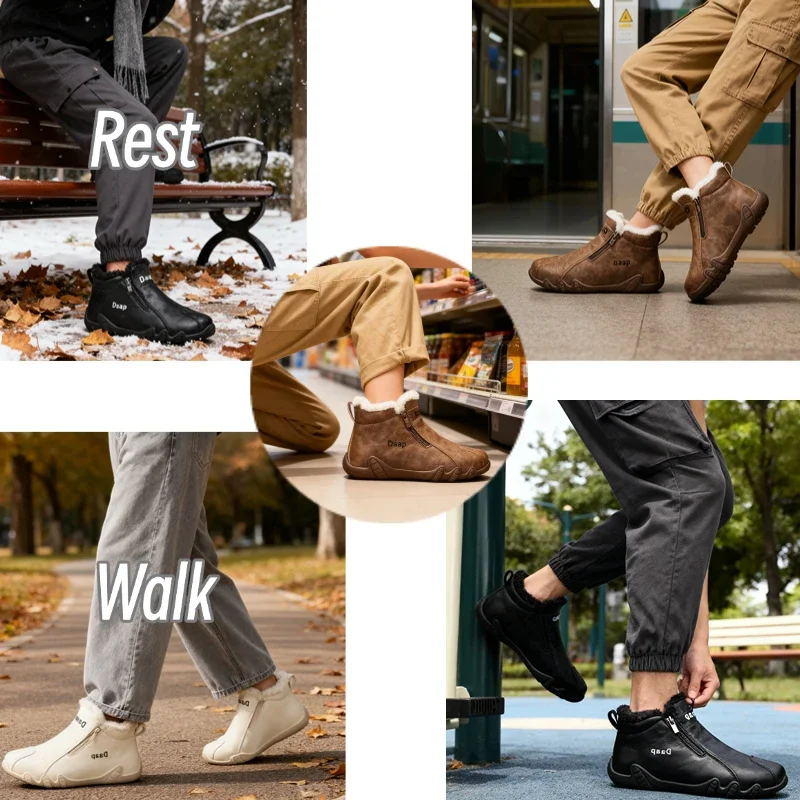 أحذية Fipatbu الرجالية الجلدية الفاخرة المصممة سهلة الارتداء بدون كعب أحذية الكاحل غير الرسمية للرجال مريحة للتدفئة في الشتاء