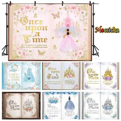 Mocsicka Once Upon A Time Magic Book Backdrop Rose Castle Kids Birthday Party Decoration Baby Shower Background Photoshoot Props