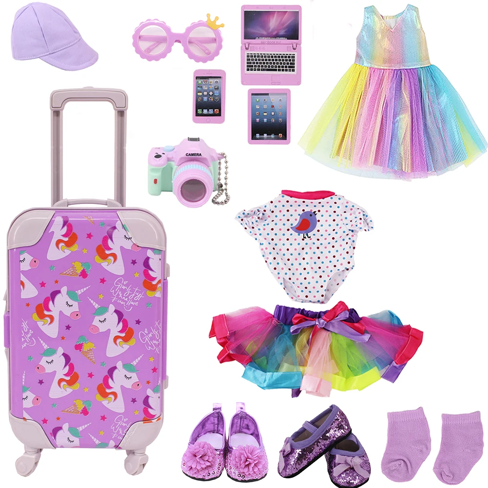 Purple Reborn Doll Clothes Shoes Suitcase Accessories Fit 18 Inch Girl American&43Cm Baby Newborn Doll Our Generation Girls Toys