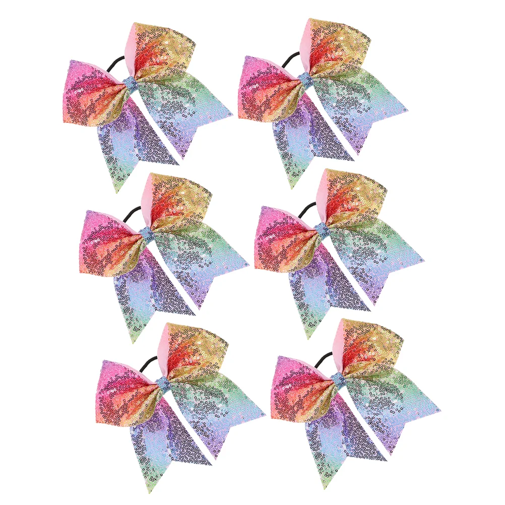 6 Pcs Rubber Band Children's Hair Accessories Ribbon Rainbow Bows for Cheerleading