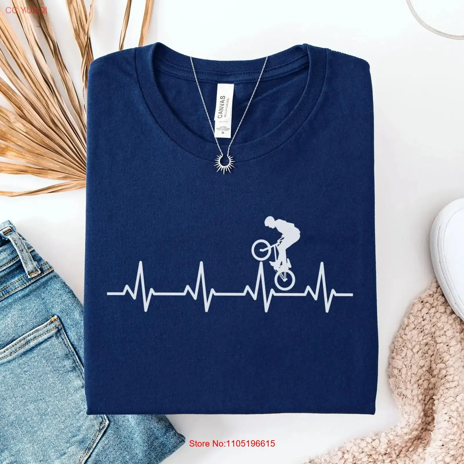 BMX Heartbeat T Shirt Cycling Life Stunt Rider Bike Love Extreme Sports Enthusiast Tricks vintage Washed Stylish Unisex