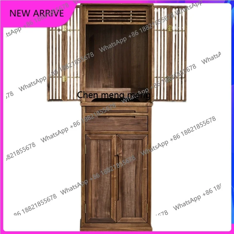 All solid wood Buddhist niche New Chinese-style household with door supply table Black walnut supply table Buddhist cabinet   H