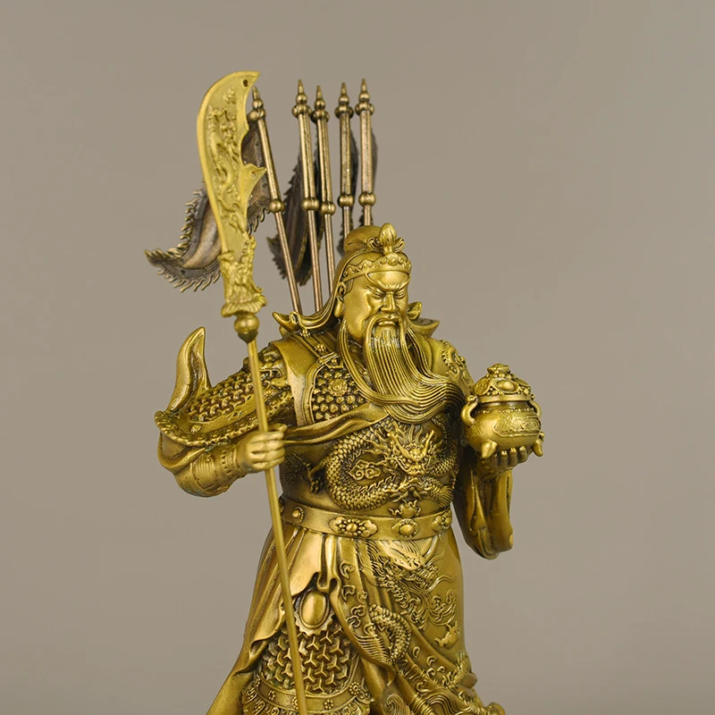 All-Brass Statue , Er Ye Idol For Home, Living Room, Or Shop, Guan Gong With Soaring Dragon And Sword,