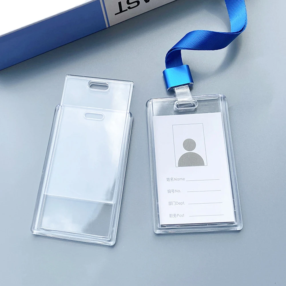 Transparent Acrylic Sliding Card Cover Case Lanyard Badge Holder Company Office Staff Employee ID Name Tag Pass Bus Card Sleeve