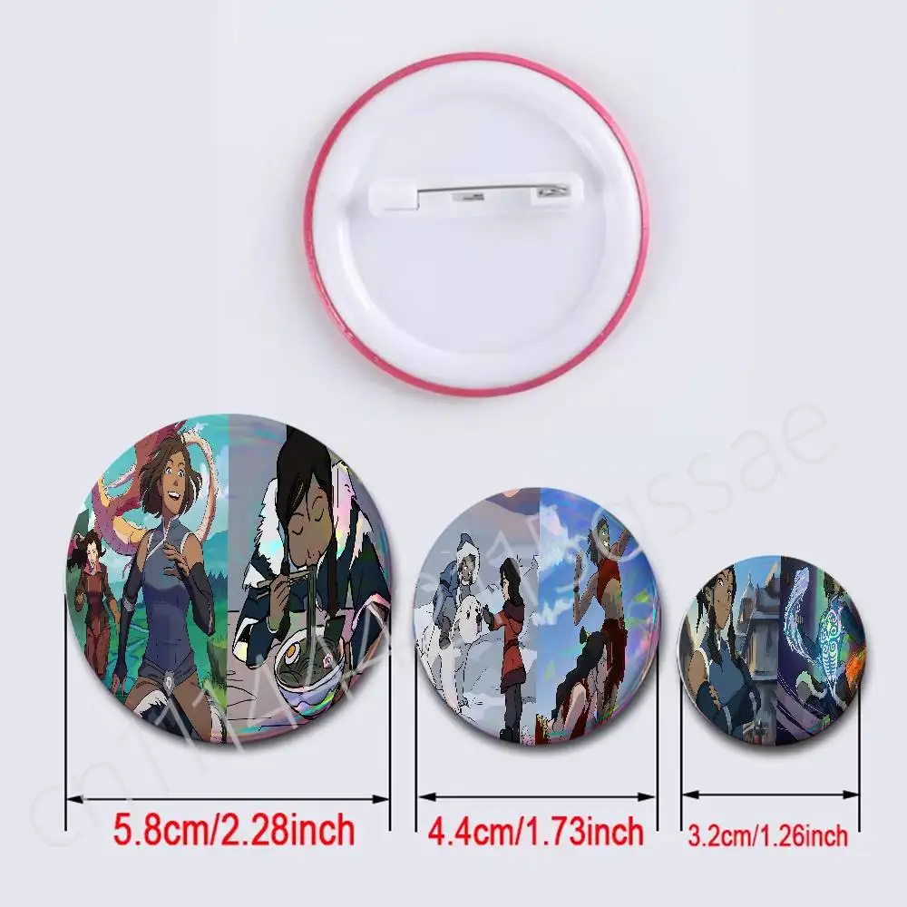 FOR Korra Asami 2Pcs Set Round Badge Holographic Foil Button Pin Brooch Backpack Clothing Lapel Decor Fans Gift
