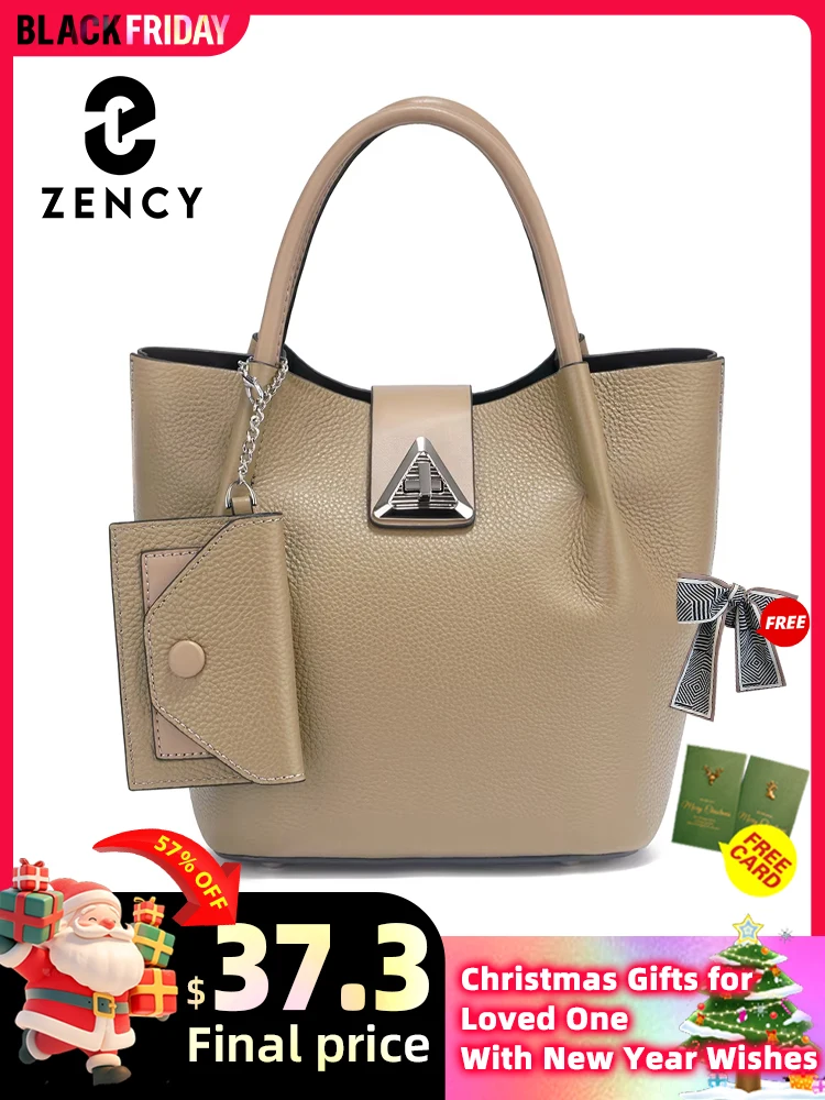 Zency 100% Genuine Leather Shoulder Bag For Women Crossbody Top Handle Bag With Free Business Card Organizer Purse 2024 New Sac