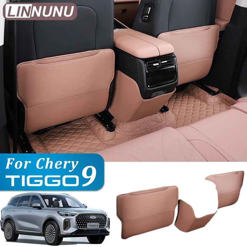LINNUNU For Chery Tiggo 9 2025 2026 Car Rear Seat Anti-kick Mat Back leather Dirt Protection Pad Chirey Auto Interio Accessories