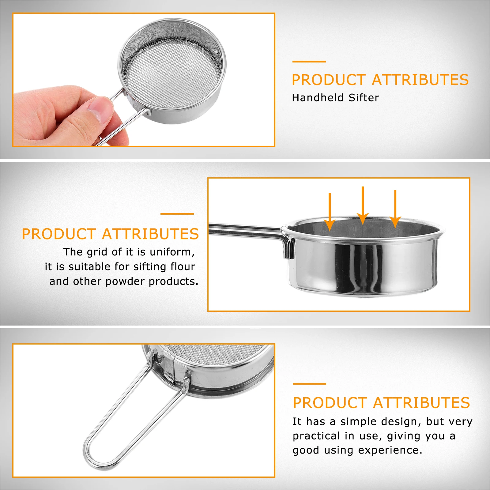 

2Pcs H held Flour Sifter Stainless Steel Sieve Strainer Baking Tools Mesh Filter Kitchen Gadgets Powder Strainer