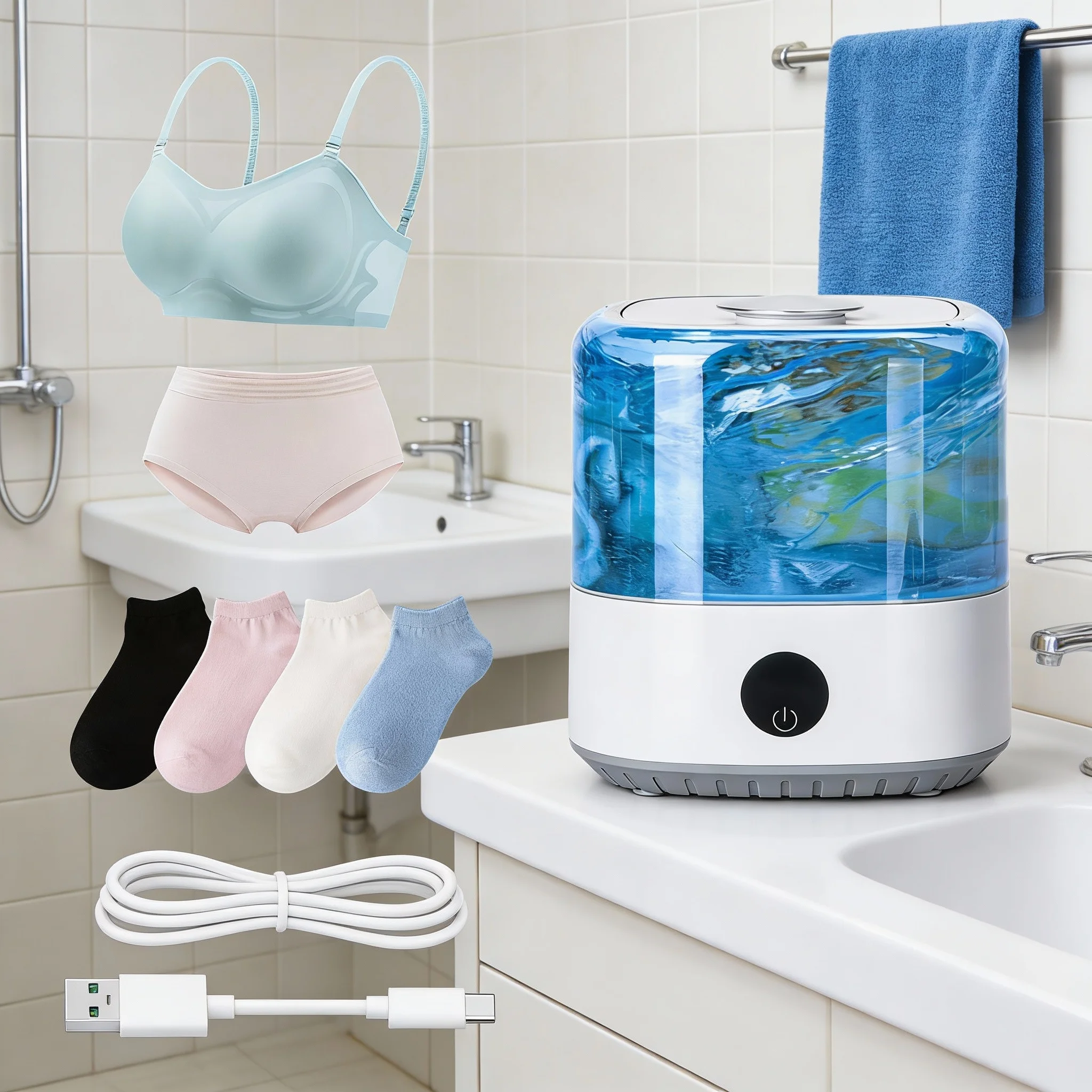 

Мини-портативная стиральная машина, емкость 3 литра, способная для чистки нижнего белья, компактная стиральная машина с беспроводной зарядкой