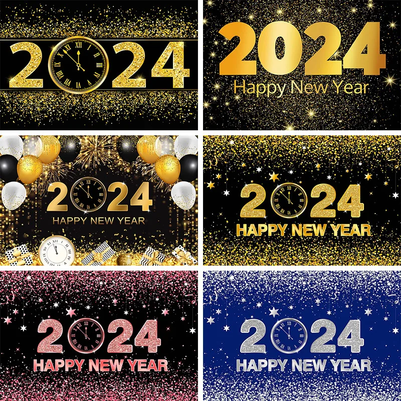 Mocsicka Cheers to 2024 Eve Photography Background Happy New Year Fireworks Glitter Party Portrait Decor Photo Backdrop Studio