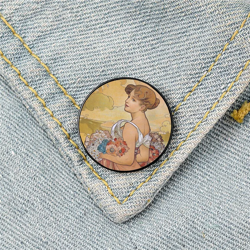 Zodiac by Alphonse Mucha Pin Custom Funny Brooches Shirt Lapel Bag Cute Badge Cartoon Jewelry Gift for Lover Girl Friends