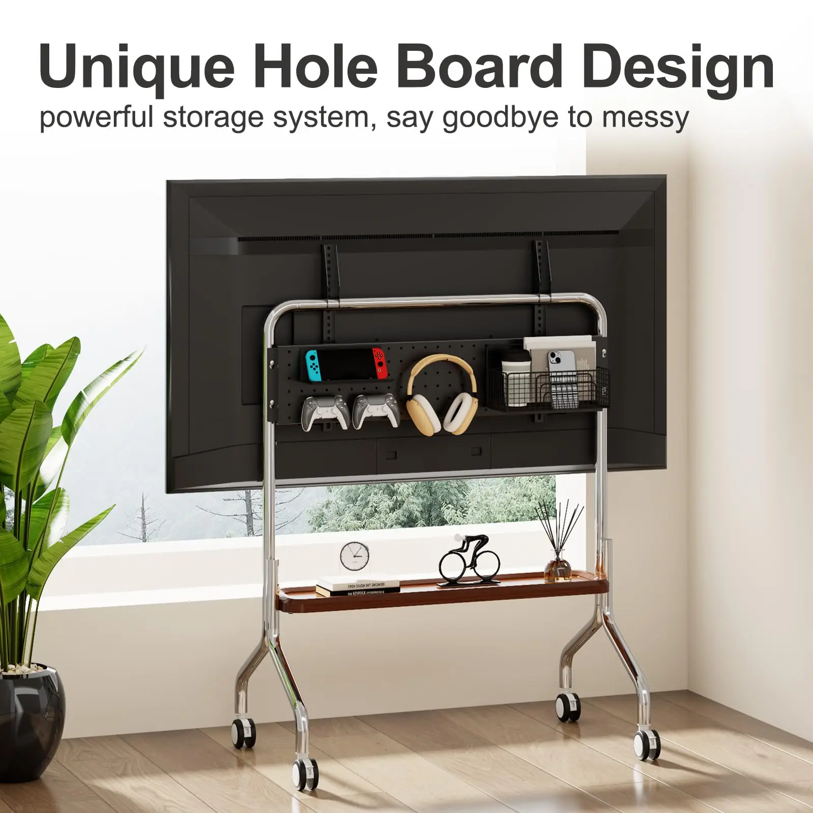 Mobile TV Cart Easel Rolling TV Stand for 32 to 65 Inch LCD LED OLED Flat Panel Screens, Stainless Steel Portable Floor TV Stand