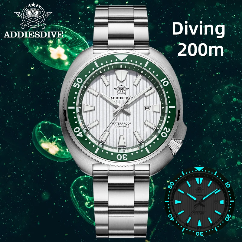 ADDIESDIVE AD2507 Men's Diving Watch Ceramic Bezel BGW9 Luminous 200m Waterproof Japanese Quartz Stainless Steel Sapphire Crysta