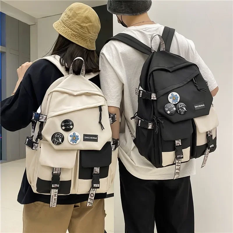 

Fashion White Backpack Capacity Women And Patchwork Student Waterproof Black Laptop Girl Nylon Men Travel Color High Bag