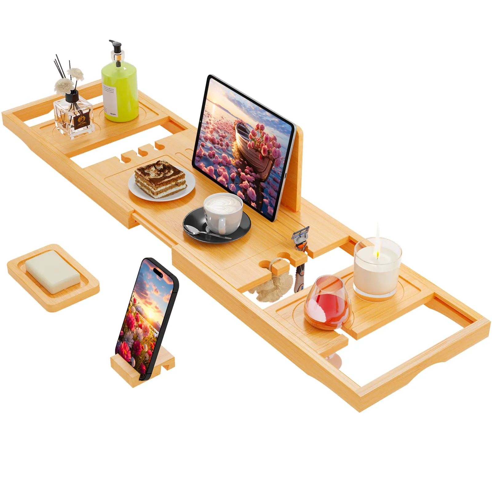 

Поднос для ванны, деревянный поднос-органайзер для ванны, поднос-органайзер для ванны, подарки для женщин или для дома