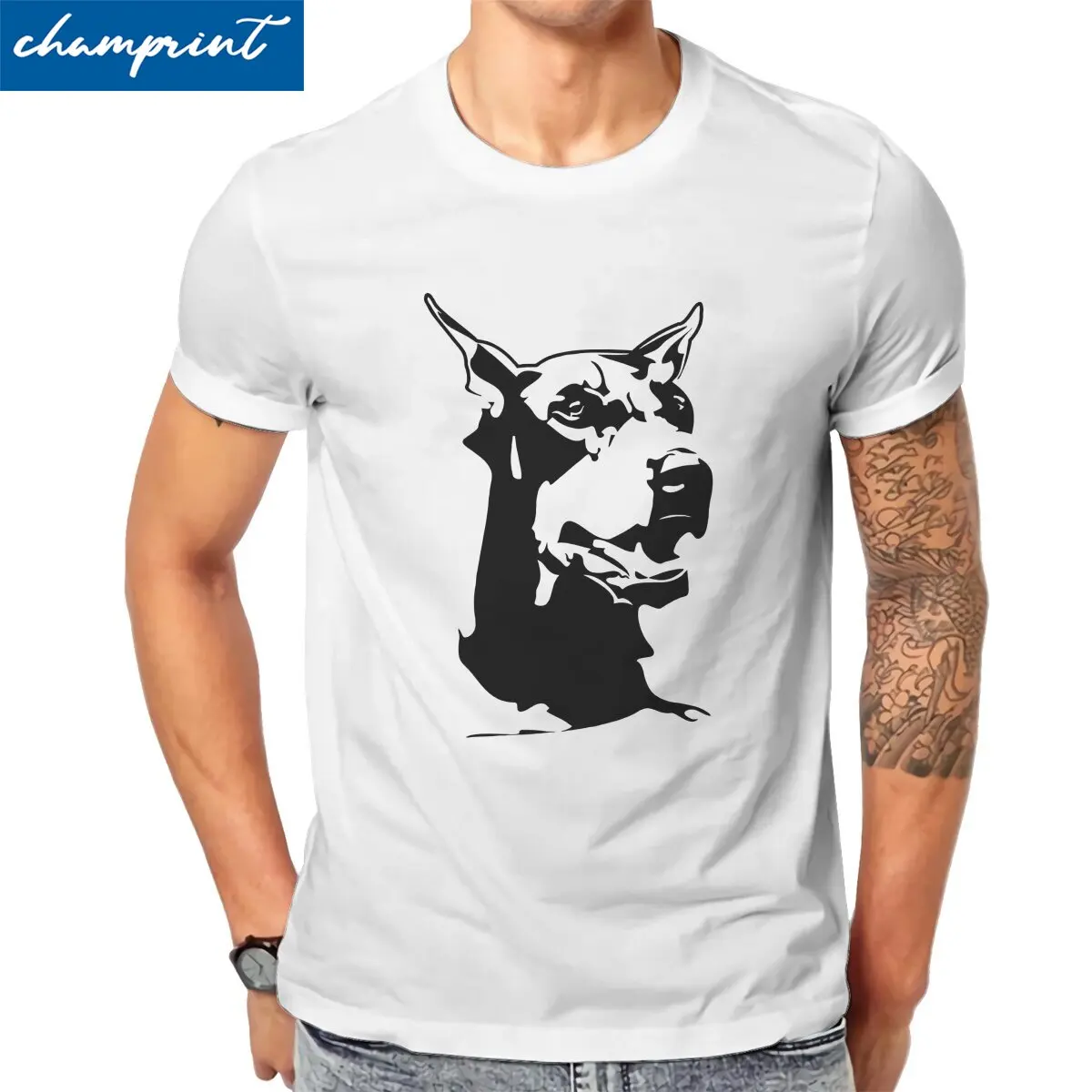 Men Doberman Black Color T Shirts  100% Cotton Clothing Cool Short Sleeve Round Neck Tee Shirt Gift Idea T-Shirt