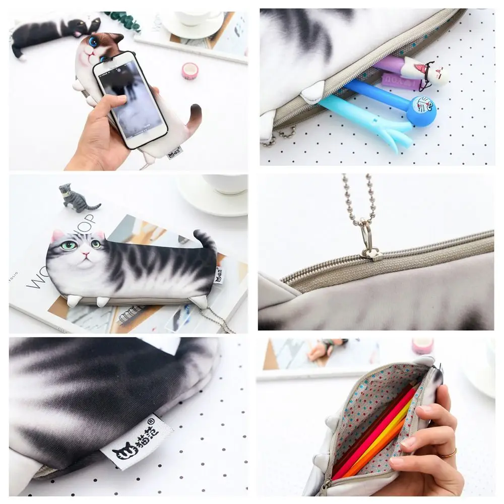Creative Learning Office Supplies 3D Simulation Cat Pen Storage Pen Bag Stationery Bag Pencil Case