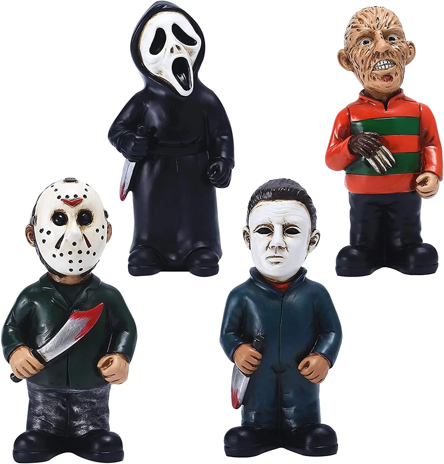 P-Jsmen Horror Movie Garden Gnomes Decoration Outdoor Statue Nightmare Jason Michael Myers Figurines Halloween Lawn Decor