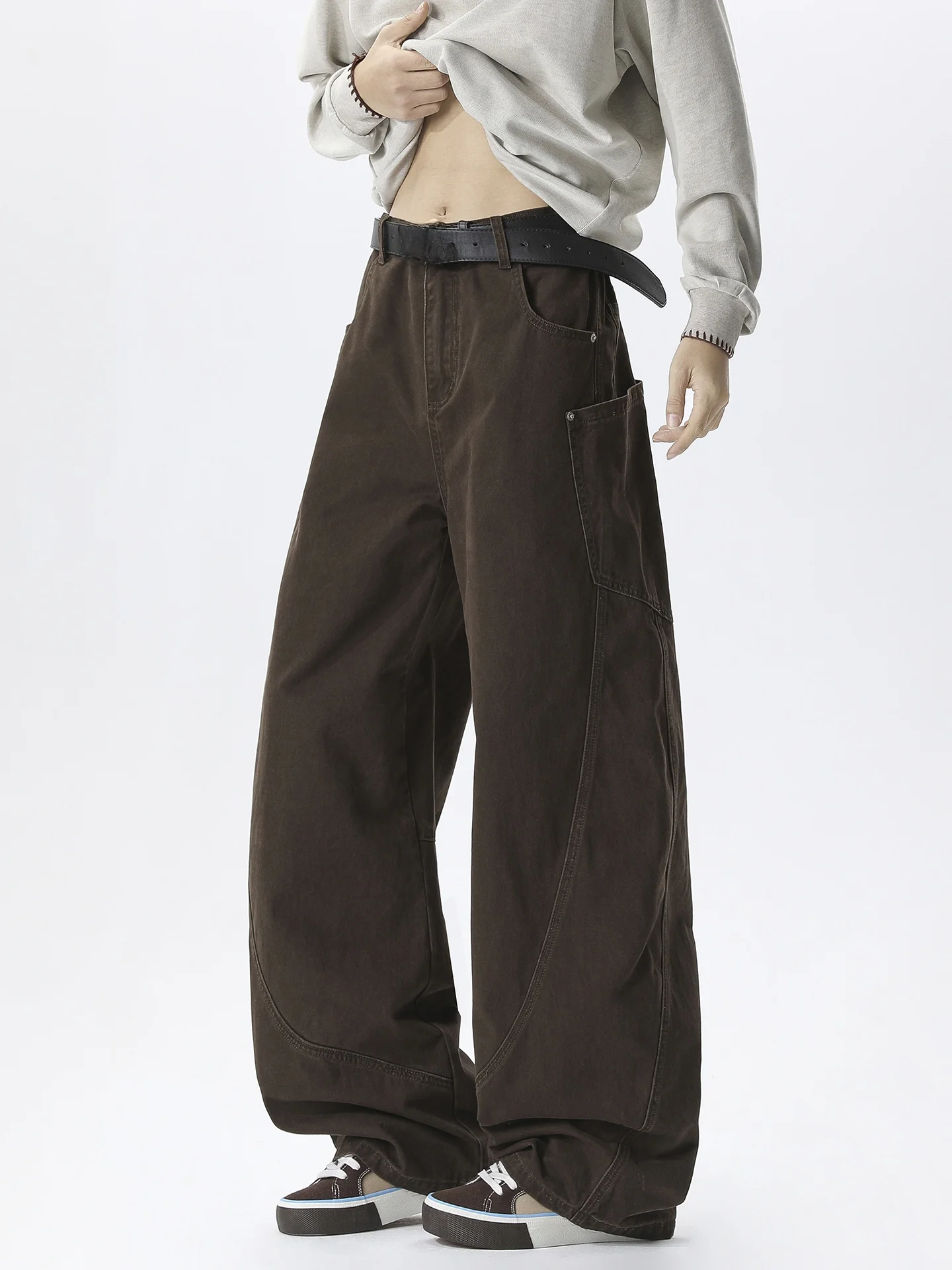 

Boyue Casual Wide Leg Jeans Deconstructed Patchwork Workwear Denim Men's Women's Faionable Floor-Length Trousers