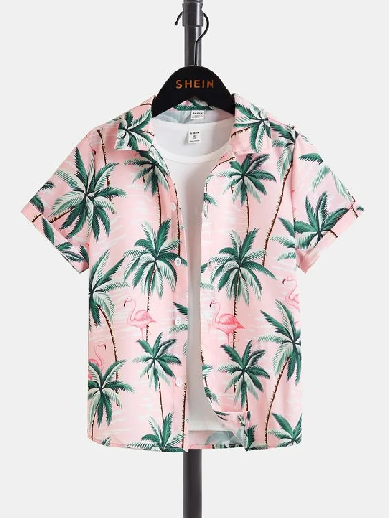 Top estampado de manga curta estilo havaiano masculino, lapela, elegante e versátil, verão