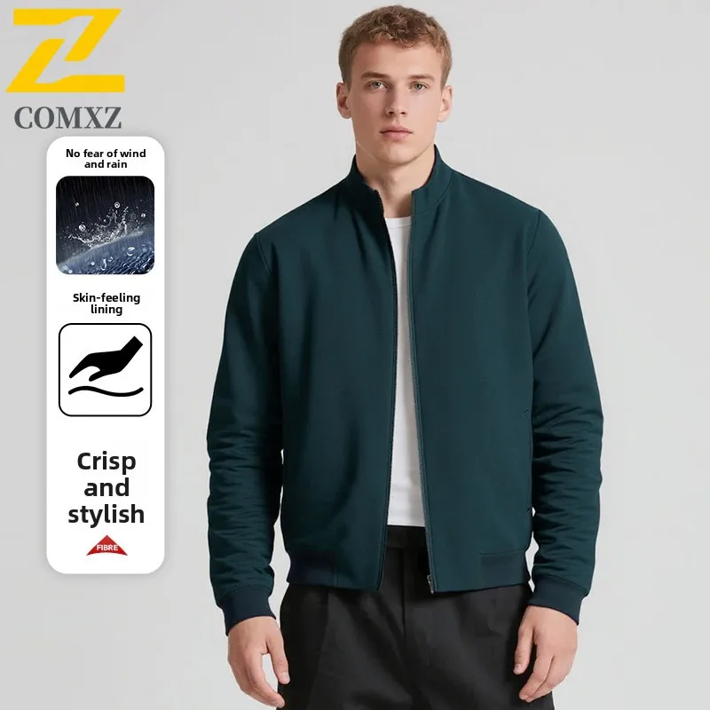 

2025 Новая мужская куртка, однотонная, модная, универсальная, свободная, дышащая, с воротником-стойкой, высокое качество, уличное повседневное пальто на молнии