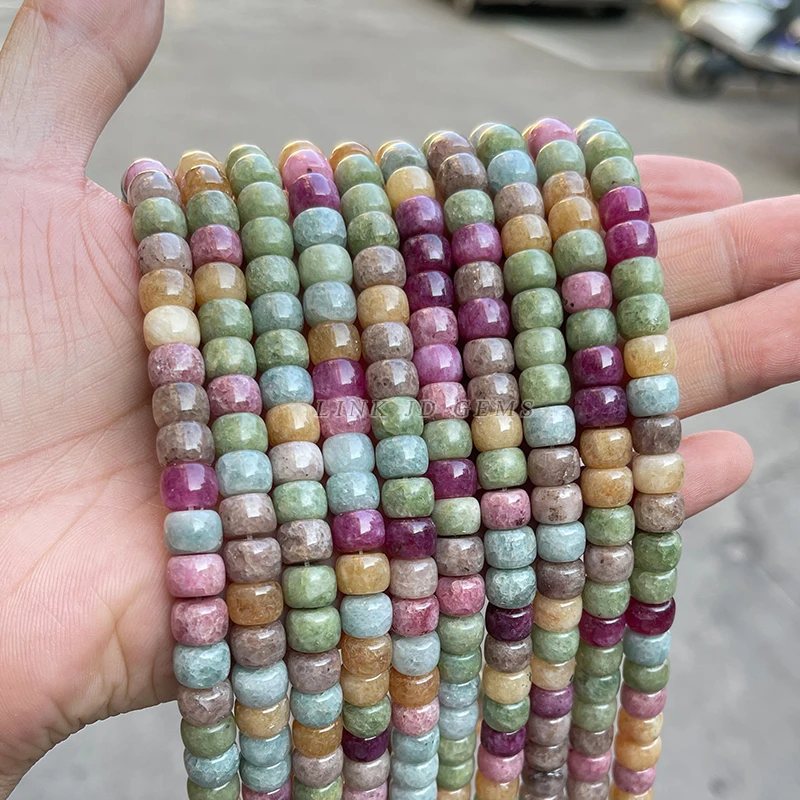 

6*8mm Natural Stone Light Tourmaline Color Chalcedony Barrel Shape Beads For Jewelry Making DIY Necklace Bracelet Accessory