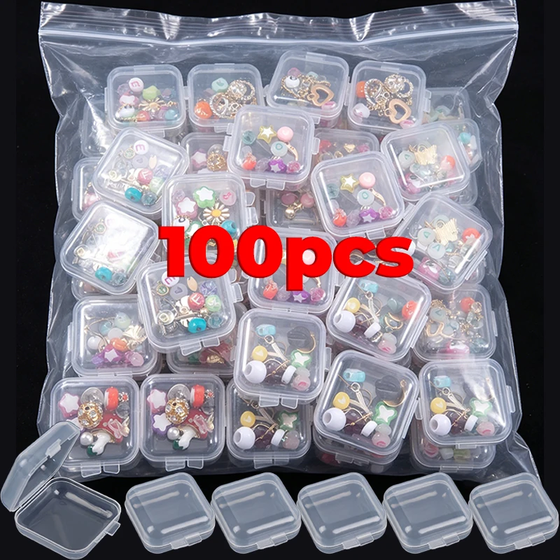 

Portable Mini Plastic Square Jewelry Box Earrings Necklace Display Case Mini Portable Pill Container Clear Earplug Storage Boxes