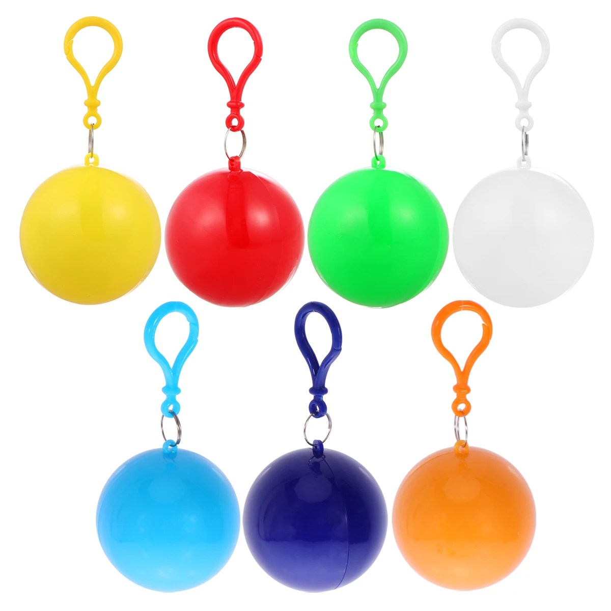 

7 Pcs Disposable Ball Poncho Unisex Keyring Ball Raincoat Rain Poncho Rainwear Keyring Ball Practical (White, Yellow,
